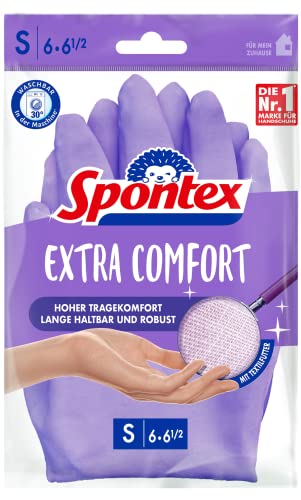 Spontex Gants de maison extra confortables avec doublure en tissu doux, parfaits pour tous les travaux de nettoyage à la maison, lavables à 30 °C, taille S (6-6, 5), 1 paire, violet, S (1 paire)