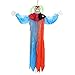 Halloween Haunters 4 Foot Hanging Circus Clown with Blue and Red Clothing Prop Decoration - 1/3 Life-Size Scale Scary Face and Fat Neck and Neon Green Hair - Fun Entryway Display