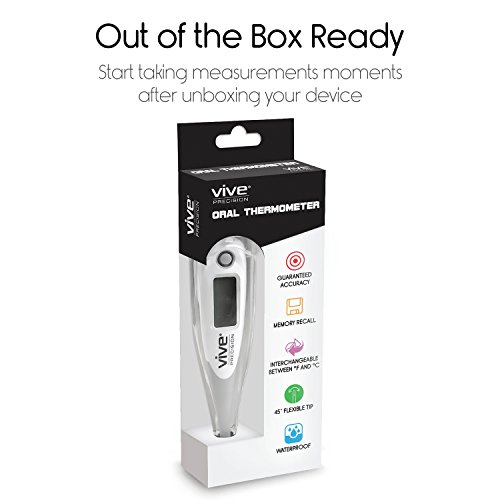Digital Oral Thermometer by Vive Precision - Electronic Basal Body Temperature Monitor for Fevers - Fast, Quick Reading, Accurate, Waterproof, Medical Rectal Thermometer - For Adults and Children - Thumbnail 6