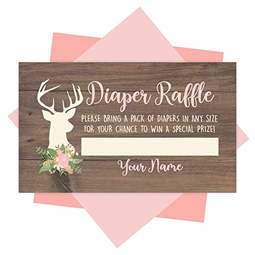 25 Baby Shower Diaper Raffle Tickets For Baby Shower Girl - Deer Baby Shower Games For Girls, Diaper Raffle Cards, Baby Raffle Tickets, Baby Shower Invitation Inserts, Baby Shower Ideas