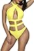 Viottiset Women's Cute Bandage Criss Cross One Piece Cut Out Push Up Backless Halter Monokini Swimsuit Bathing Suit Swimwear Yellow M