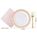 Nervure Pink with Gold Rim Disposable Plates with Napkins Set 150 PCS: Include 50 Dessert Plates & 50 Gold Forks & 50 Napkins Wedding Party Plastic Plates,Fancy and Appetizer Plates for all Holiday.