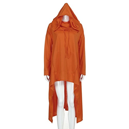 Han Shi Asymmetric Blouse, Elastic Scarf Collar Loose Hoodies Long Tunic Dress for Women (M, Orange)