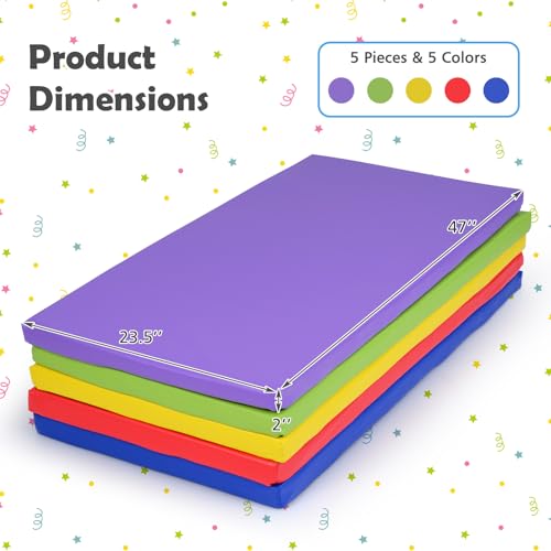DORTALA 5 PCS Kids Rest Mats, 2-Inch Thick Rainbow Sponge Nap Mats w/PU Covers, Portable Toddler Sleeping Floor Mat, Napping Floor Mat for School Travel Home