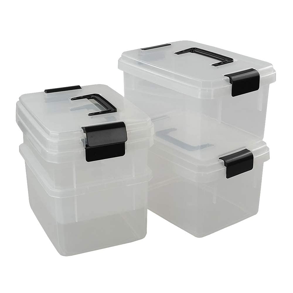 Dehouse 4 L Clear Small Plastic Storage Box with Lid, 4 Packs, F