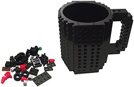 MAINROOM STUDIOS 12oz Do It Yourself Buildable Brick Block Coffee and Tea Mug in Black with Bricks and Accessories Included. Creative and Funny Gift For Kids. BPA-Free