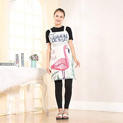 Iuytgsdhb Kitchen Apron Creative Flamingo Printed Apron Anti-fouling Cotton Milk Tea Shop Bar Workwear Kitchen Cleaning Gown (Color : Multi-Colored, Size : 76 * 68) Bib Apron for Adult