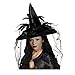 Goetland Witch Hat for Women Halloween Deluxe Witch Hat with Veils Spiders Feathers Party Carnival Christmas Cosplay