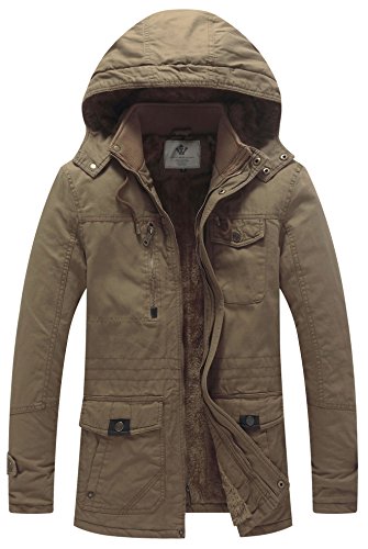 WenVen Men's Winter Windbreaker Thicken Jacket(Khaki,Small)