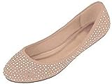 Womens Faux Suede Rhinestone Ballerina Ballet Flats Shoes 5 Colors (7/8, 4021 Nude)