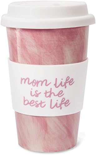 Mom Life 85208 Mom Life is the Best Life Pink 10 oz Ceramic Travel Coffee Mug with Silicone Lid, Pink