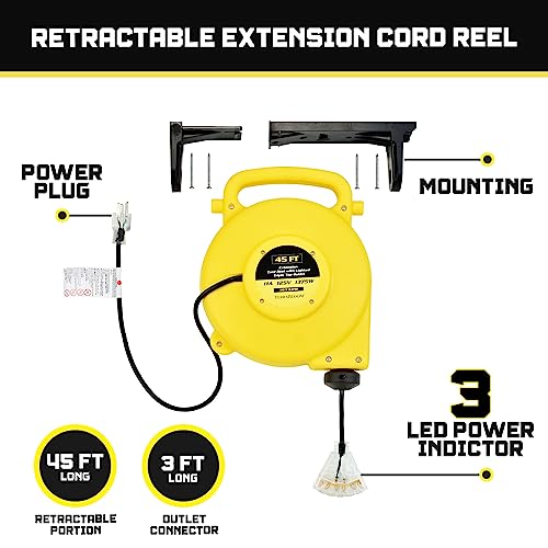 TerraBloom Retractable Extension Cord Reel with Light Indicator 14/3