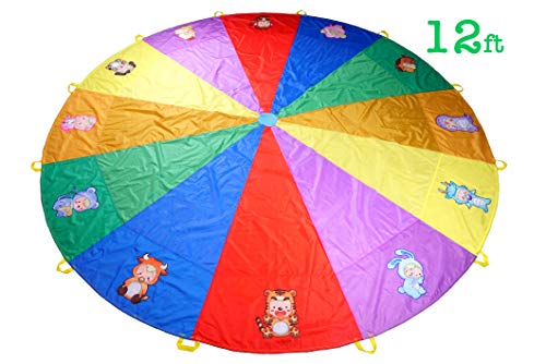 NARMAY Play Parachute for Kids Animals Rainbow with 12 Handles - 12 Feet - Thumbnail 2