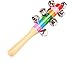 Ruikey Wood Rhythm Bells Stick Kids Rainbow Gift Musical Instrument Baby Hand Shaker Bell Jingle Ring Cartoon Music Toy Baby Rattle Toys