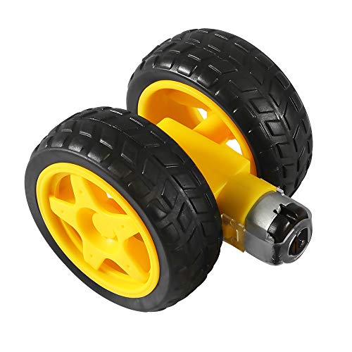 Aokin 4PCs DC Electric Motor with 4Pcs Plastic Toy Car Tire Wheel, 3-6V Dual Shaft Geared TT Magnetic Gearbox Engine