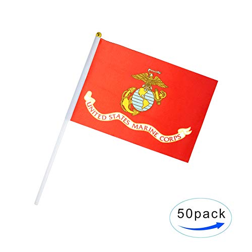 TSMD US Marine Corps Stick Flag 50 Pack Small Mini Handheld United States Military Polyester Flags On Stick,Decorations Supplies for Army Party Events Celebration - Thumbnail 3