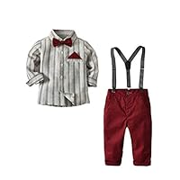 Abolai Gentleman Boys Clothing Set Bow Ties Shirts + Suspenders Pants Outfits Suits Grey 90