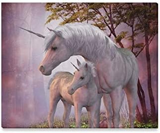 Wall Art Painting Unicorns Mare and Foal A White Unicorn Doe and F Prints On Canvas The Picture Landscape Pictures Oil for Home Modern Decoration Print Decor for Living Room