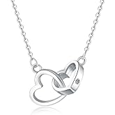 DIAMANTIO 18K Gold Plated Sterling Silver Interlocking Heart Necklace with Cubic Zirconia – Romantic Double Heart Pendant Jewelry for Women