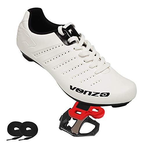 Venzo Bicycle Men's Lace Road Cycling Riding Shoes with Venzo Look KEO Compatible Pedals & Cheats fo