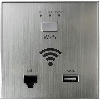 2.4GHz 300M in Wall AP Socket Wireless Access Point with USB Charging Port and LAN Out for Hotel WiFi Projects (Non-Standard PoE 24V, Brushed Silver)