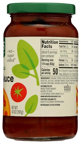 365 BY WHOLE FOODS MARKET, ORGANIC PIZZA SAUCE, 14 OUNCE
