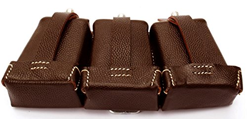 Ultimate Arms Gear Mauser Karabiner K98 Rifle WWII Reproduction German Brown Leather Strap Triple Ammo Ammunition Cartridge Rounds Stripper Clips Pouch with D-Ring Y-Straps Belt Attachment