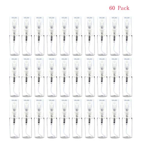 Mini Spray Bottle 2ml, Refillable Glass Spray Bottle, Glass Bottle Atomizer, Perfume Mouthwash Atomizer for Cleaning 2ml Refillable Container for Cleaning, Travel, Essential Oils, Perfume 60 Pcs, 2ml