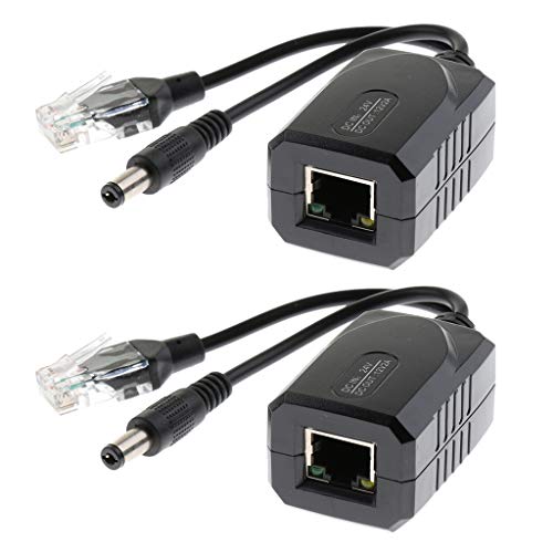 Baosity 2Piece 24V to 12V Power Over Ethernet Active POE Injector Splitter Adapter Cable Black