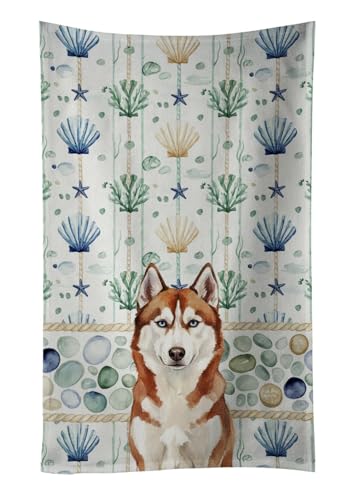 Caroline's Treasures Red and White Siberian Husky Coastal Sea Glass Kitchen Tow…