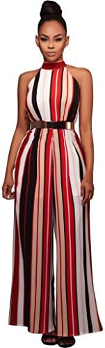2019 New Women Sleeveless Turtleneck Striped High Waist Flared Jumpsuits Rompers Ladies Wide Leg Pants