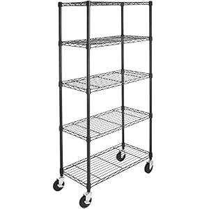 Amazon Basics 5-Shelf Adjustable, Heavy Duty Storage Shelving Unit on 4” Wheel Casters, Metal Organizer Wire Rack…