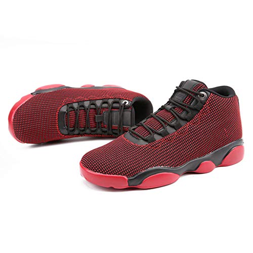 Men Net Surface Breathable Flat Running Basketball Shoe Lace Up Non-Slip Lightweight Leisure Work Hiking Sneaker Red