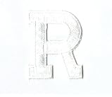 Alphabet Letter - R - Color White - 2 Inch Block Style - Embroidered Iron on Patch