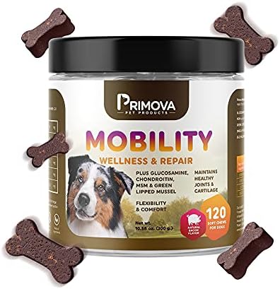Primova Glucosamine for Dogs – Advanced Hip & Joint Support for Dogs with Chondroitin, Turmeric, MSM, Manganese and Astaxanthin – Dog Joint Supplement Soft Chews for Arthritis Pain Relief