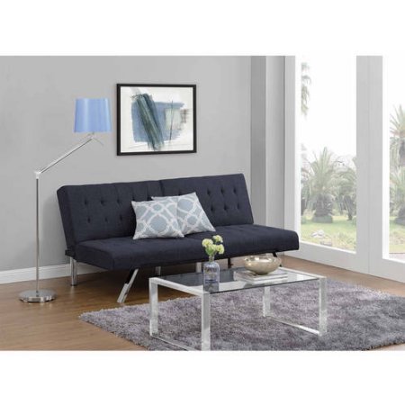 Emily Convertible Futon, Grey Velvet, Modern Look And Design, Convert Easily And Quickly From Sofa To Bed, Bundle With Ebook For Home Furniture
