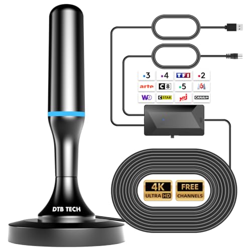 Indoor TV Antenna, Powerful TNT HD Indoor TV Antenna, Amplified Indoor Smart TV TNT Antenna, 4K 1080P TNT Antennas for Local Channels, Magnetic Base, 3m Cable (Blue)