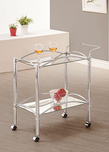 1PerfectChoice Contemporary Rolling Casters Kitchen Serving Cart Chrome Mirrored Bottom Shelf