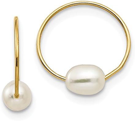 14k Yellow Gold White Rice Freshwater Cultured Pearl Endless Hoop Earrings Ear Hoops Set Fine Jewelry For Women Gifts For Her