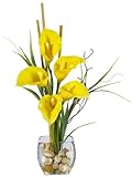 Nearly Natural 1118-YL Calla Lilly Liquid Illusion Silk Flower Arrangement, Yellow