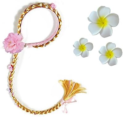 Princess Dress up Wigs Cosplay for Girls with Hair Flower Clips Set, Kid's Rapunzel Hair Costume Set
