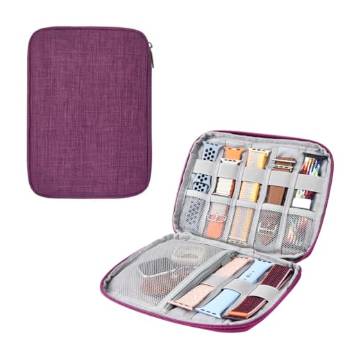 Watch Band Organizer, Watch Band Storage Case, Waterproof Smart Watch Band Organiser Case, Travel Organiser Bag for Watch Bands for Bands and Accessories,Watch Band Pin,Cable,Earphones (Purple)