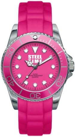 Steel-Time STF005 Original Women's Quartz Analogue Watch-Pink Rubber Strap Pink Dial