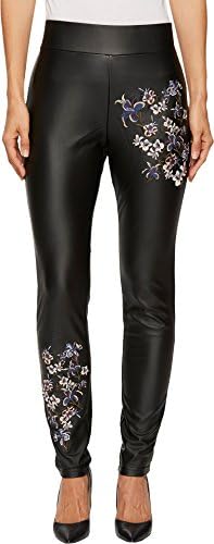 CATHERINE Catherine Malandrino Women's Full Length Fitted Faux Leather Embroidered Pants Black Beauty 8