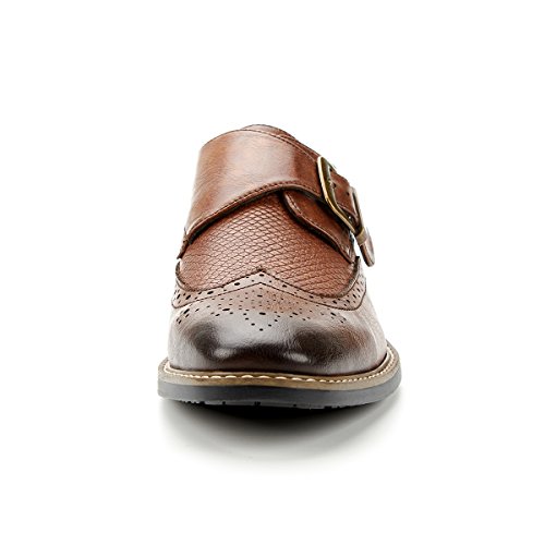 Men’s Monk Strap Dress Shoes Wingtip Plaine Toe Single Buckle Slip on Loafer Brown 12 - Thumbnail 5