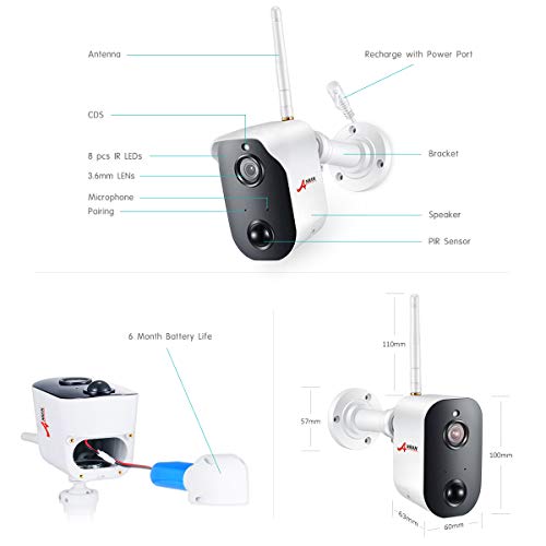 Wireless Security Camera System,4CH 2MP All-in-One 9" Touched LCD Monitor with 2 Pro Rechargeable Battery Outdoor WiFi Security Camera 1080p HD Wire-Free 2-Way Audio Day Night Motion Detection ANRAN