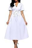 Alvaq Women Sexy V Neck Short Sleeve A Line Skater Dress Knee Length Midi Party Cute Dresses Work White Medium