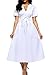 AlvaQ Women Sexy V Neck Short Sleeve A Line Skater Dress Knee Length Midi Party Dresses Club White Large