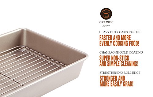 CHEFMADE Roasting Pan with Rack, 13-Inch Non-Stick Rectangular Deep Dish Oven-BBQ Bakeware for Oven Baking 9" x 13" x 2.4" (Champagne Gold) 6 CHEFMADE Roasting Pan with Rack, 13-Inch Non-Stick Rectangular Deep Dish Oven-BBQ Bakeware for Oven Baking 9" x 13" x 2.4" (Champagne Gold) - Image 7
