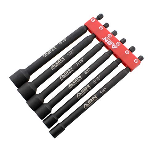ABN Impact Nut Driver Tool Set 6pc SAE 6 IN Long Shank Nut Driver
